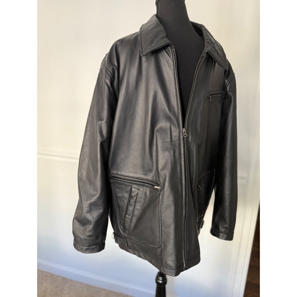 Colebrook Mens‎ XL Black Leather bomber Jacket Full Zip Collared Pockets